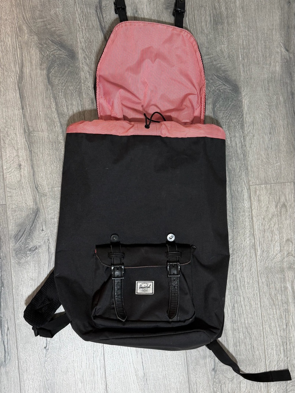 Black Backpack with Red and White Lining - Herschel Style